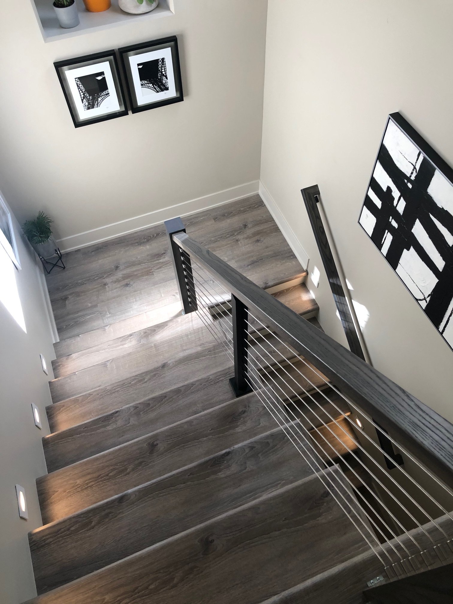 Custom built staircase with wood treads and railing