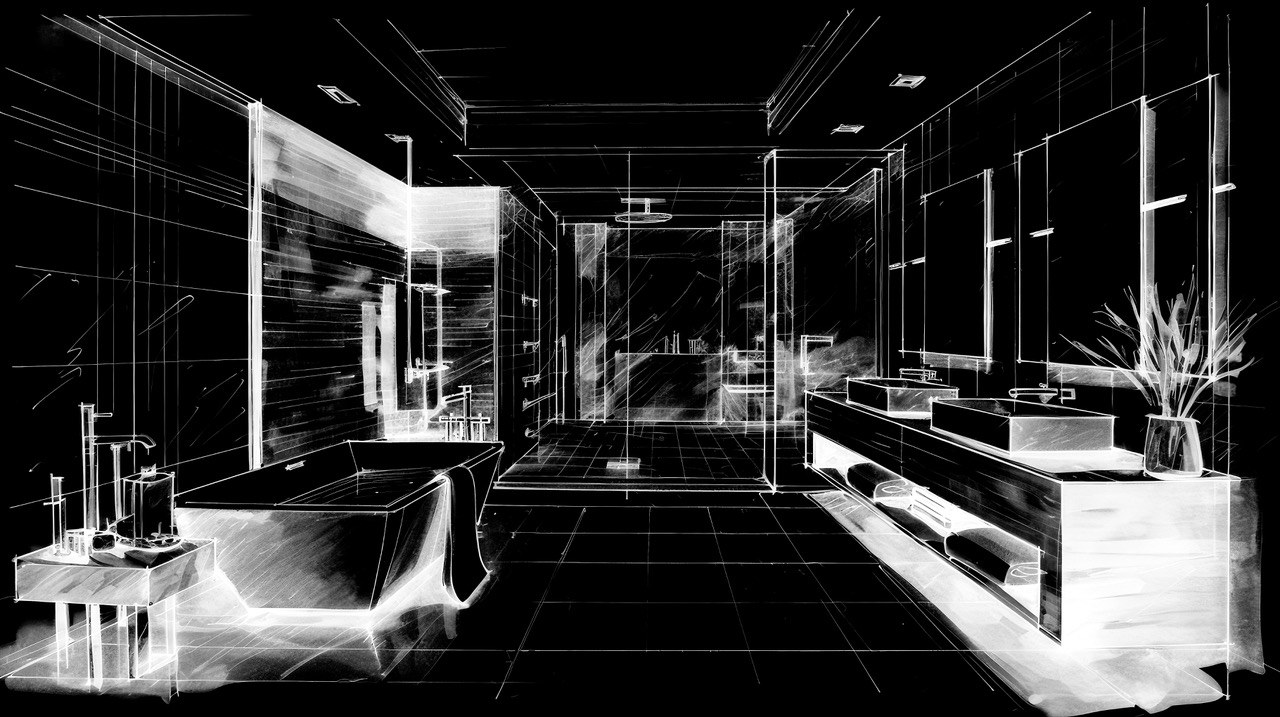 Line sketch of a modern bathroom
